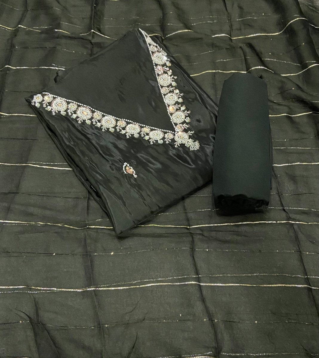 Fancy Glass Organza Suit Set with Heavy Beads & Sequins Work - Yanchi