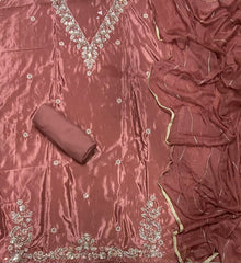 Fancy Glass Organza Suit Set with Heavy Beads & Sequins Work - Yanchi