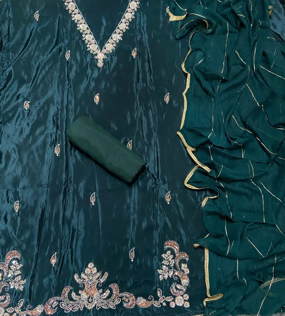 Fancy Glass Organza Suit Set with Heavy Beads & Sequins Work - Yanchi