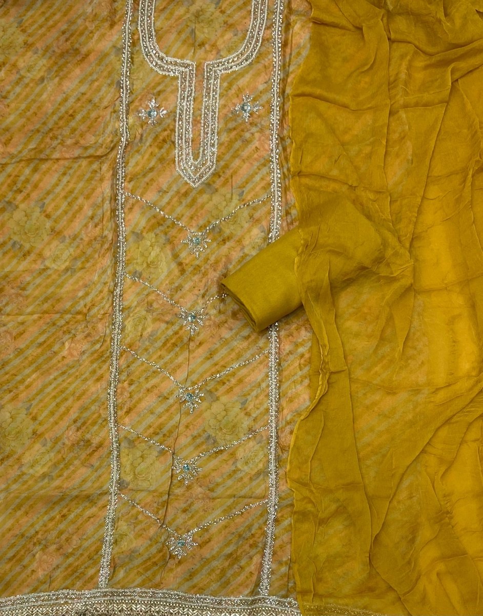 Fancy Glass Organza Suit Set with Heavy Pearl Cutdana & Swarovski Work - Yanchi