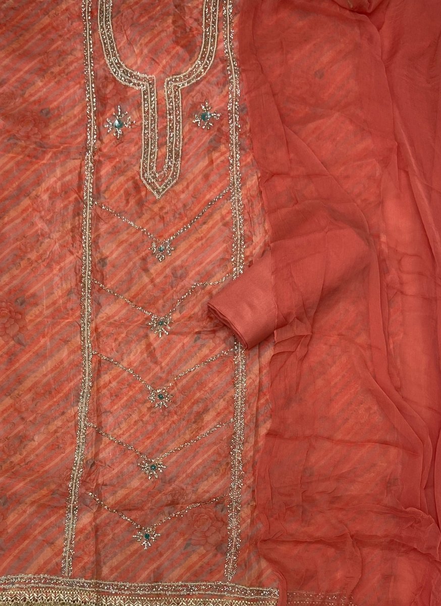 Fancy Glass Organza Suit Set with Heavy Pearl Cutdana & Swarovski Work - Yanchi
