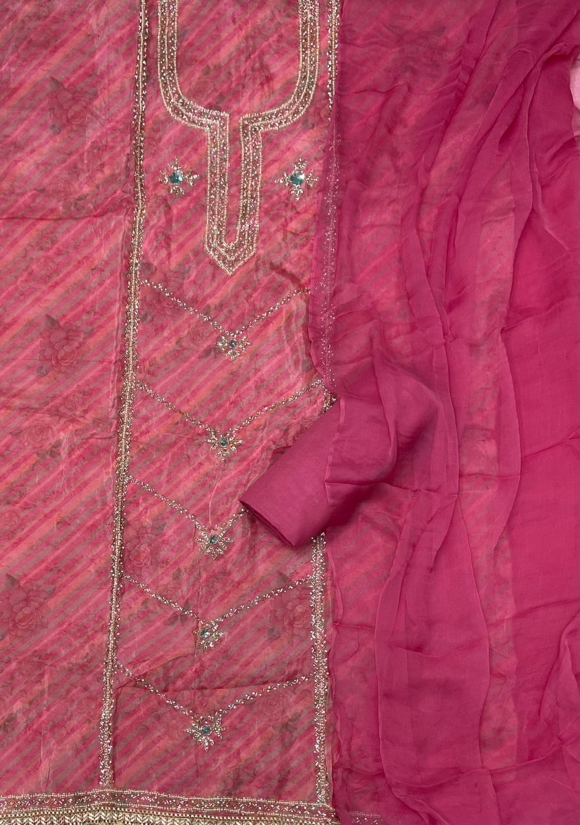 Fancy Glass Organza Suit Set with Heavy Pearl Cutdana & Swarovski Work - Yanchi