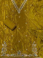 Fancy Glass Organza Suit Set with Heavy Pearl & Cutdana Work - Yanchi