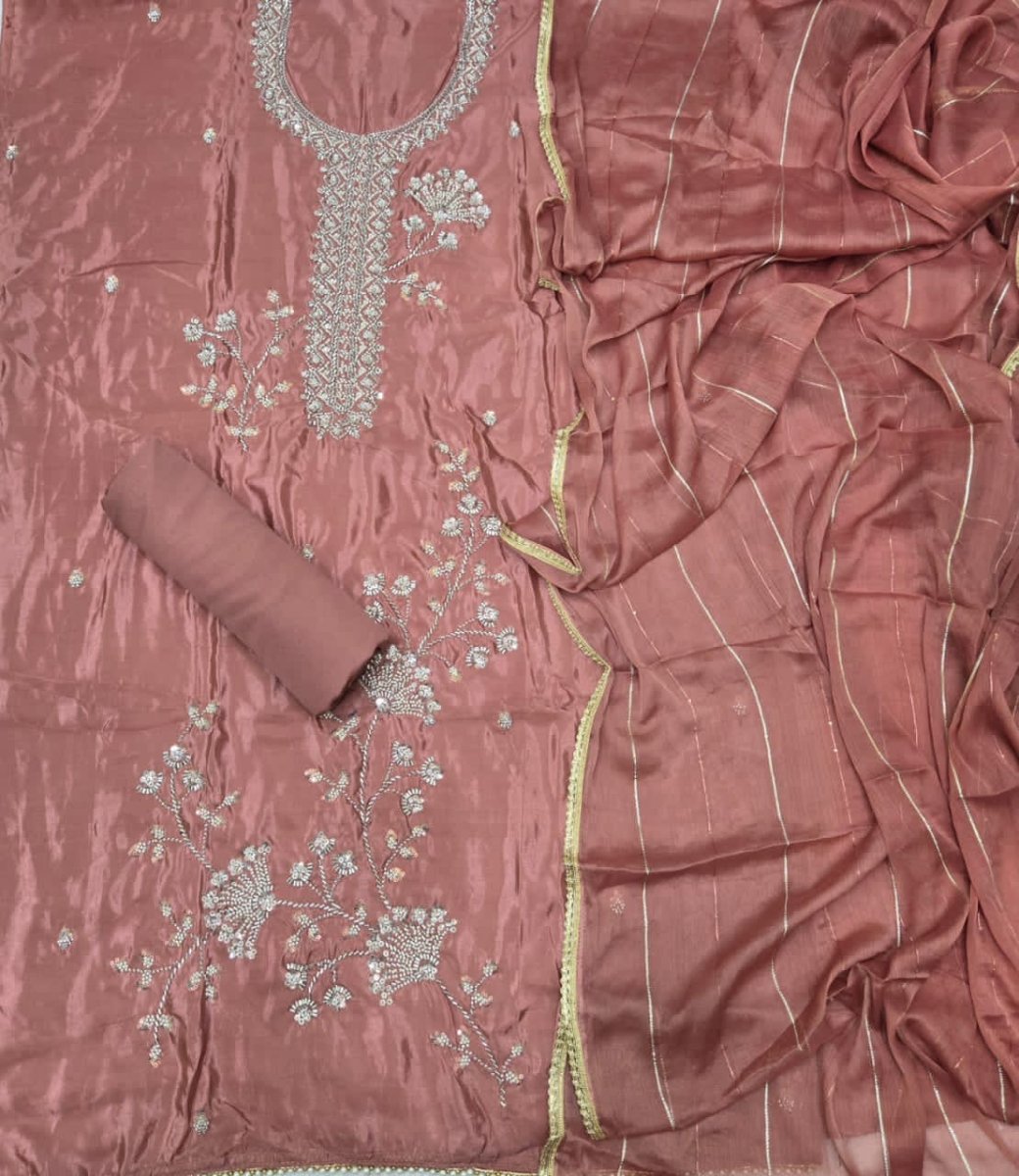 Fancy Glass Organza Suit Set with Heavy Pearl & Cutdana Work - Yanchi