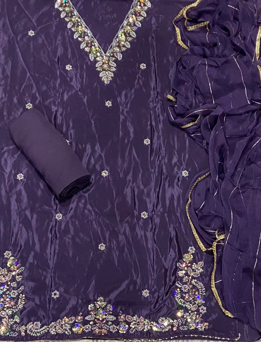 Fancy Glass Organza Suit Set with Heavy Pearl & Cutdana Work - Yanchi