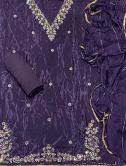 Fancy Glass Organza Suit Set with Heavy Pearl & Cutdana Work - Yanchi