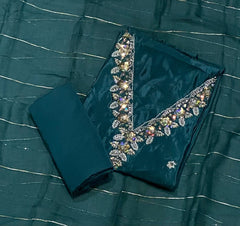 Fancy Glass Organza Suit Set with Heavy Pearl & Cutdana Work - Yanchi