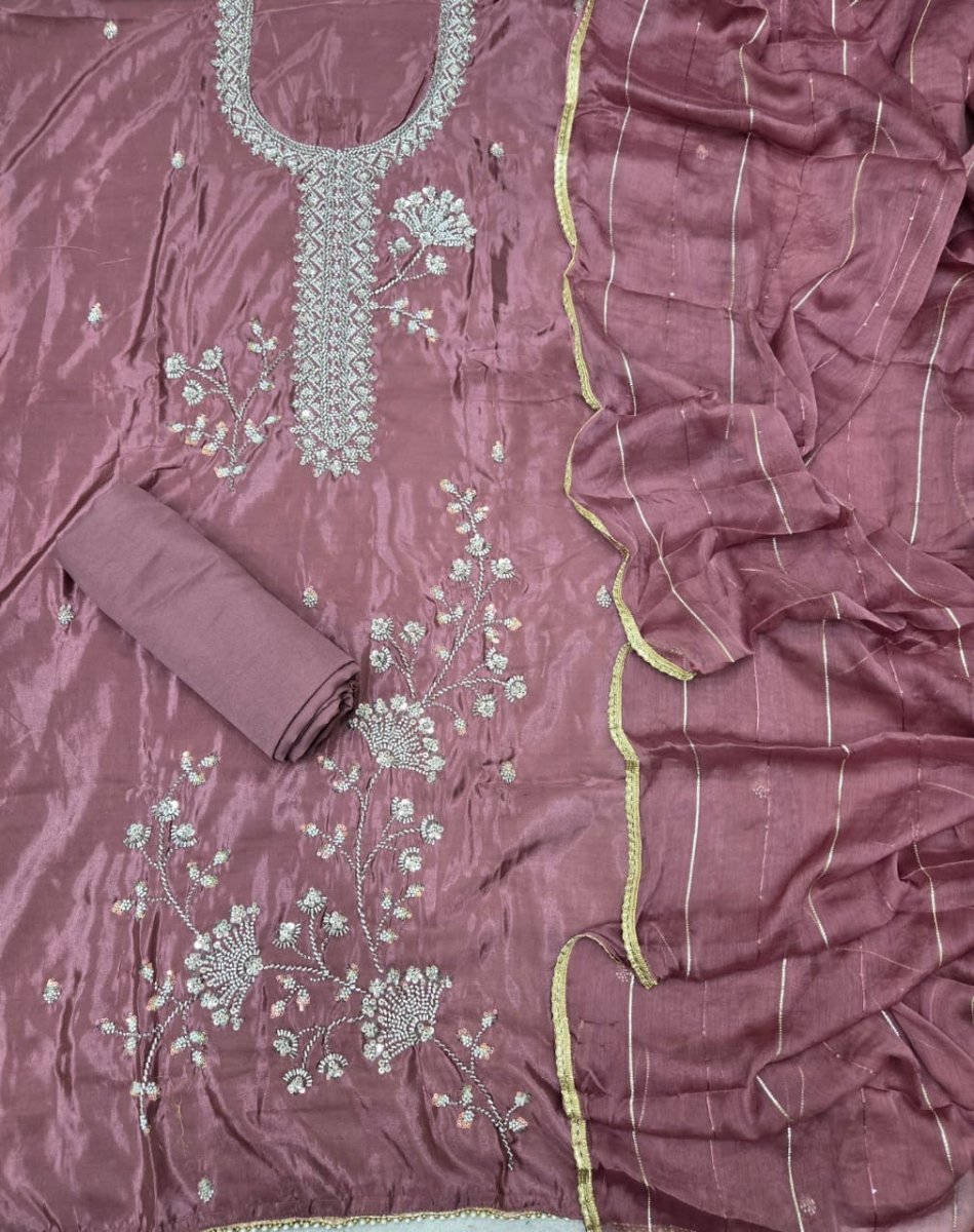 Fancy Glass Organza Suit Set with Heavy Pearl & Cutdana Work - Yanchi