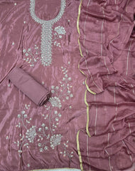Fancy Glass Organza Suit Set with Heavy Pearl & Cutdana Work - Yanchi
