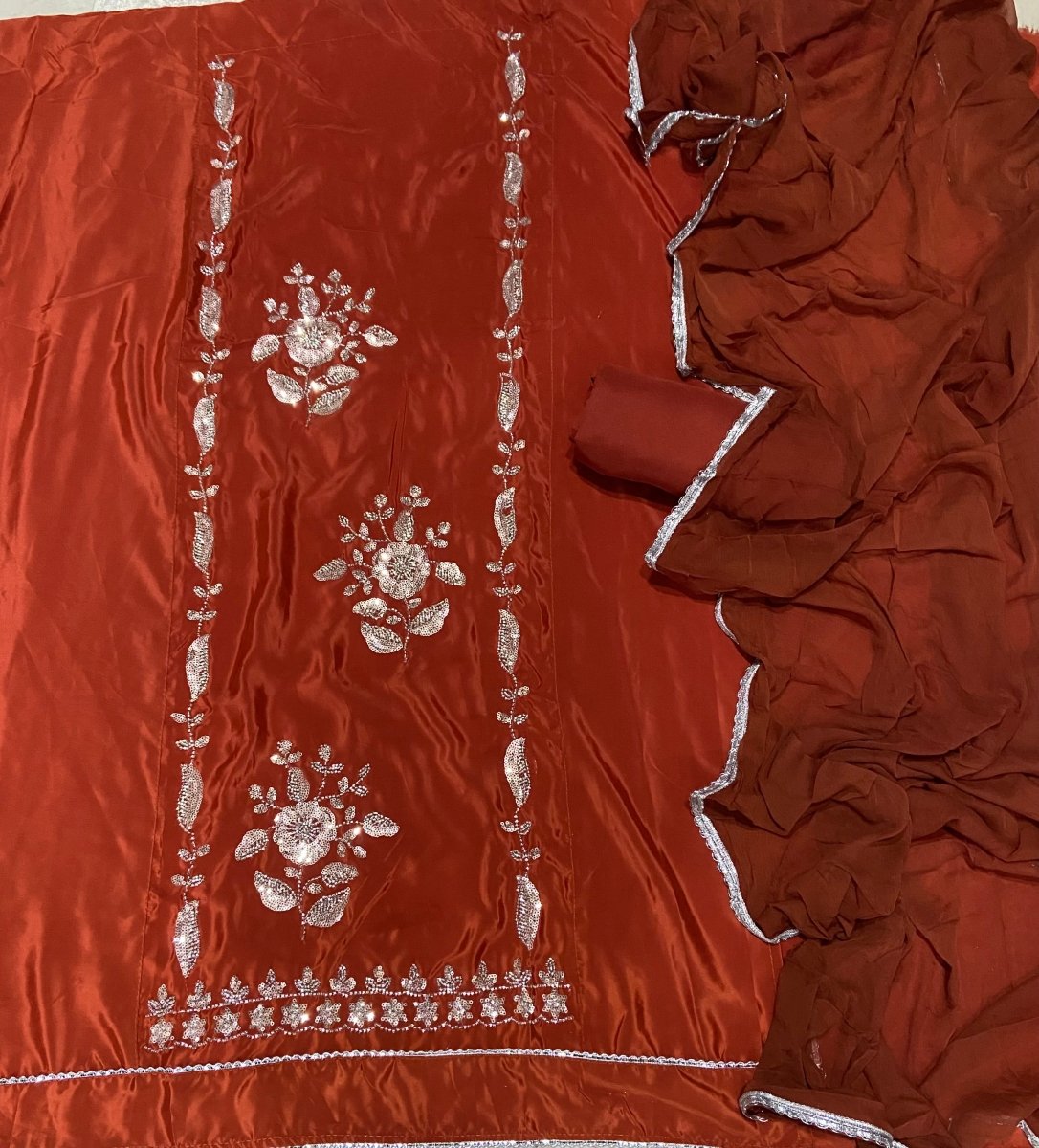 Fancy Glass Organza Suit Set with Heavy Pearl & Cutdana Work - Yanchi