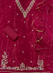 Fancy Glass Organza Suit Set with Heavy Pearl & Cutdana Work - Yanchi