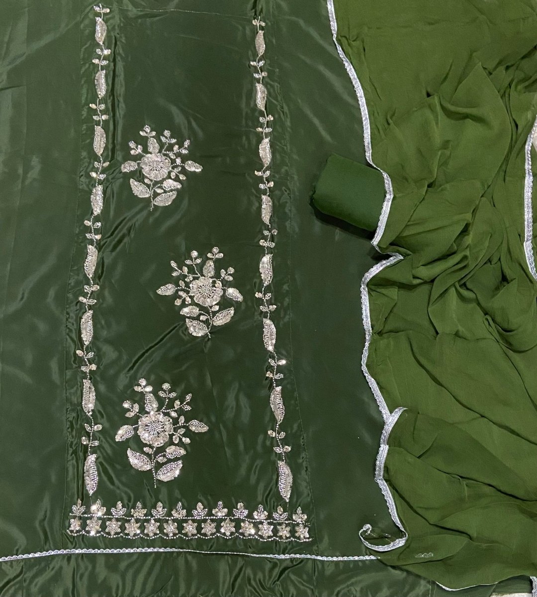 Fancy Glass Organza Suit Set with Heavy Pearl & Cutdana Work - Yanchi