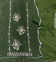 Fancy Glass Organza Suit Set with Heavy Pearl & Cutdana Work - Yanchi