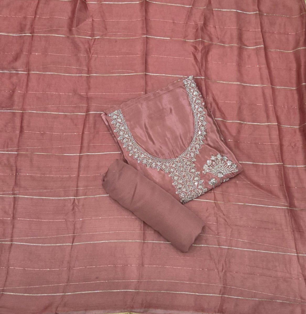 Fancy Glass Organza Suit Set with Heavy Pearl & Cutdana Work - Yanchi