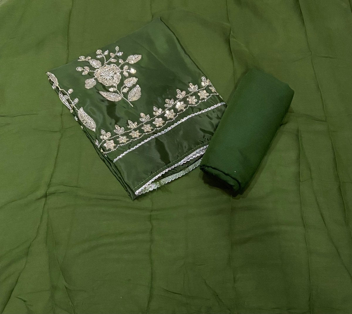 Fancy Glass Organza Suit Set with Heavy Pearl & Cutdana Work - Yanchi