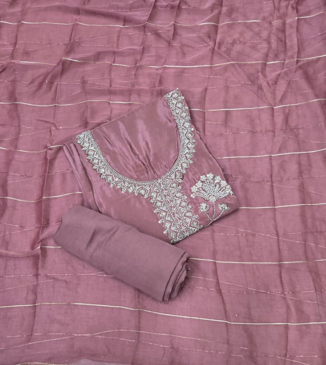 Fancy Glass Organza Suit Set with Heavy Pearl & Cutdana Work - Yanchi