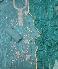 Fancy Glass Organza Suit Set with Heavy Pearl & Cutdana Work - Yanchi