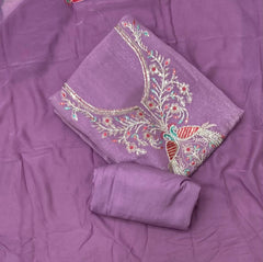 Fancy Glass Organza Suit Set with Heavy Pearl & Stone Work - Yanchi