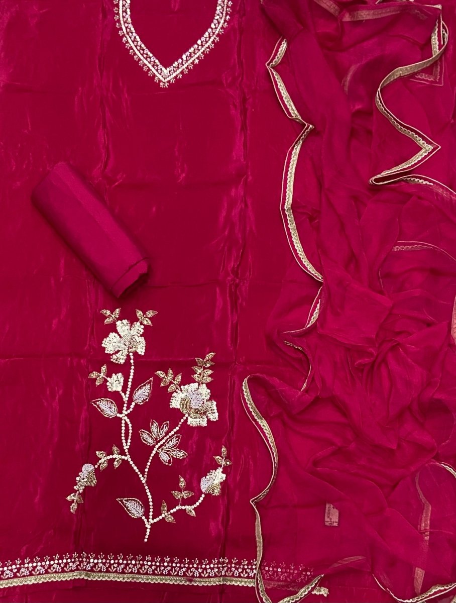 Fancy Glass Organza Suit Set with Heavy Sequins & Beads Work - Yanchi