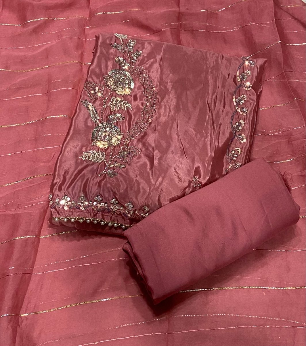 Fancy Glass Organza Suit Set with Heavy Sequins & Beads Work - Yanchi