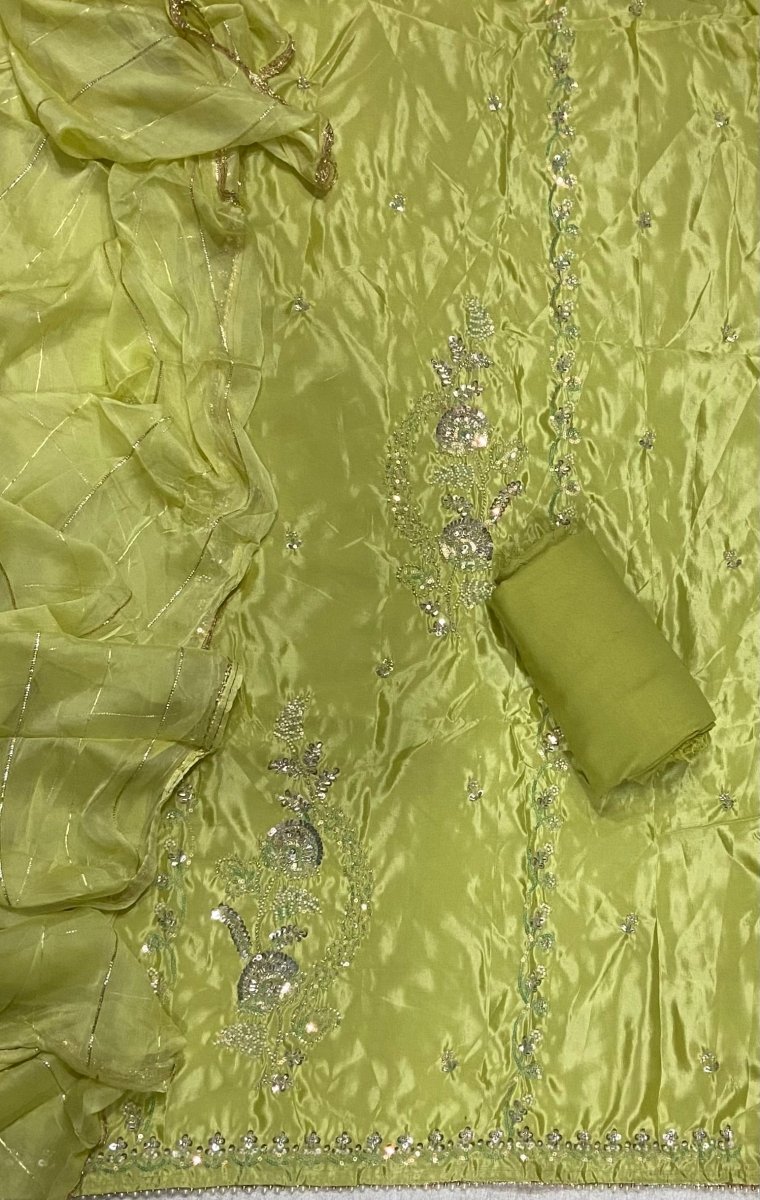 Fancy Glass Organza Suit Set with Heavy Sequins & Beads Work - Yanchi