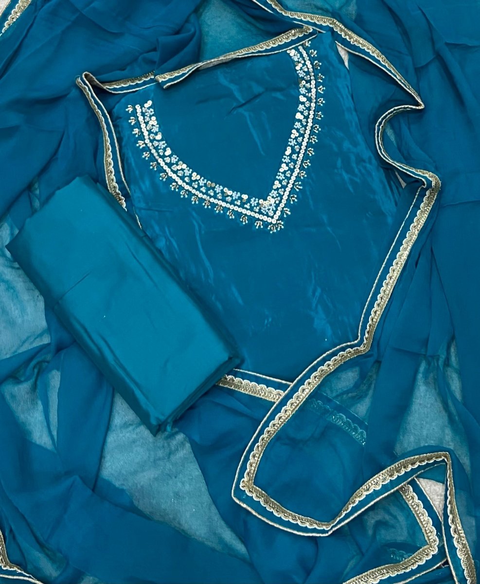 Fancy Glass Organza Suit Set with Heavy Sequins & Beads Work - Yanchi