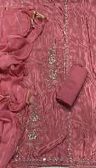 Fancy Glass Organza Suit Set with Heavy Sequins & Beads Work - Yanchi