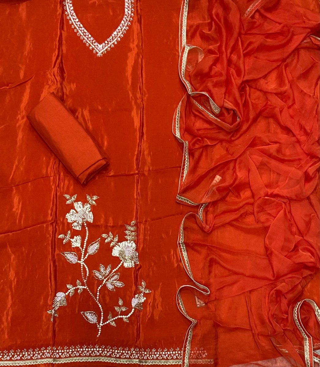 Fancy Glass Organza Suit Set with Heavy Sequins & Beads Work - Yanchi