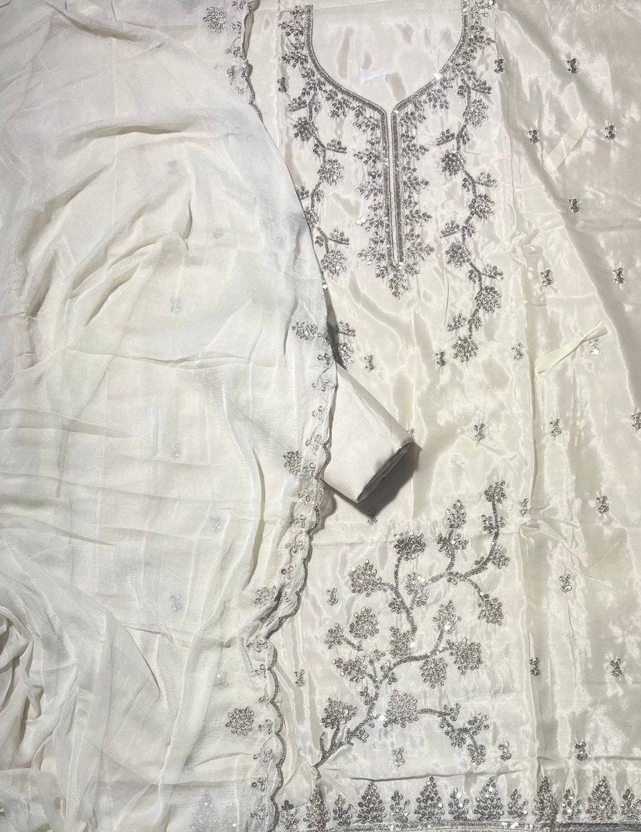 Fancy Glass Organza Suit Set with Heavy Sequins & Zari Work - Yanchi