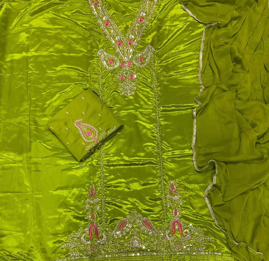 Fancy Glass Organza Suit Set with Heavy Zari Thread & Sequins Work - Yanchi