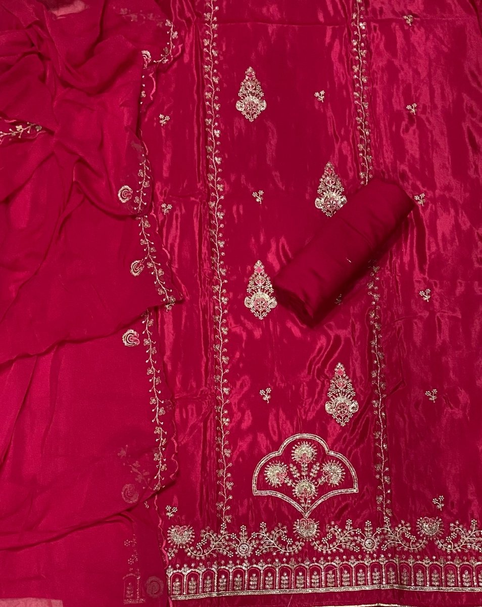 Fancy Glass Organza Suit Set with Heavy Zari Thread & Sequins Work - Yanchi