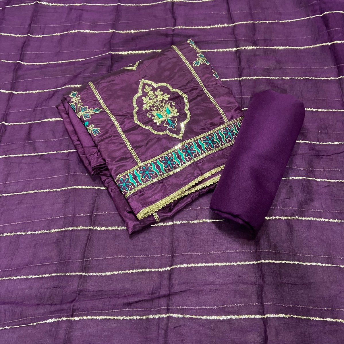 Fancy Glass Organza Suit Set with Heavy Zari Thread & Sequins Work - Yanchi