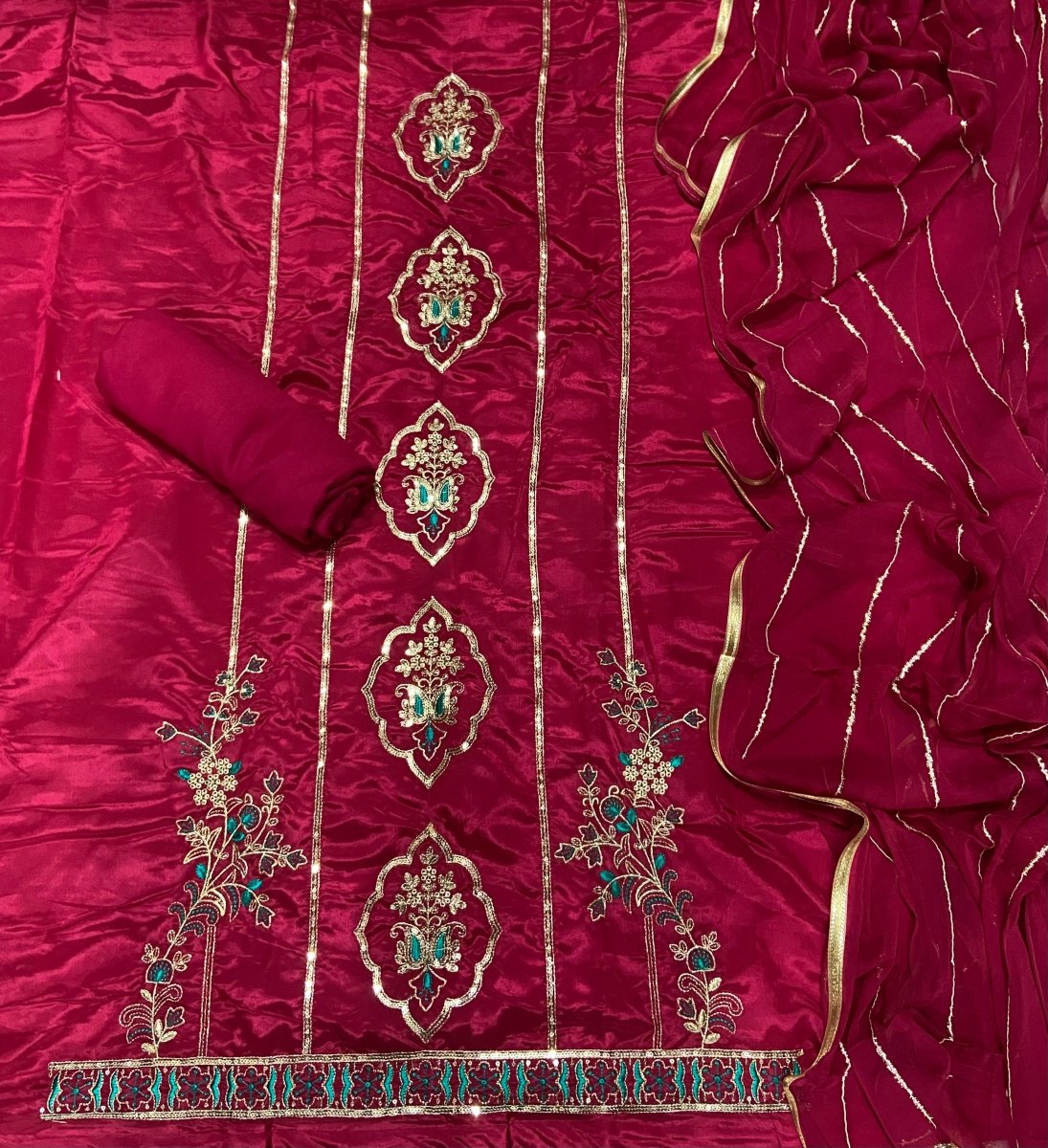 Fancy Glass Organza Suit Set with Heavy Zari Thread & Sequins Work - Yanchi