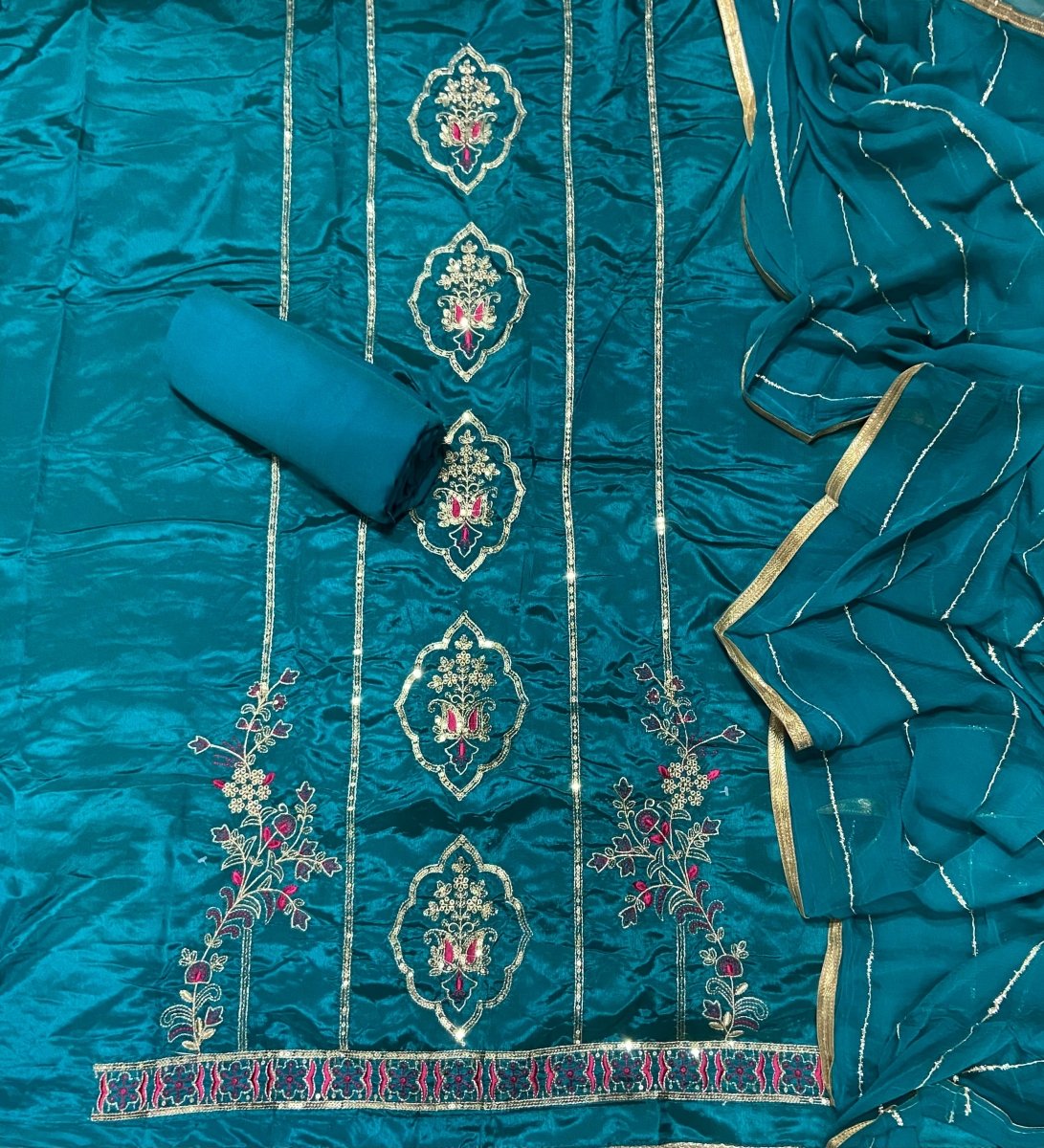 Fancy Glass Organza Suit Set with Heavy Zari Thread & Sequins Work - Yanchi