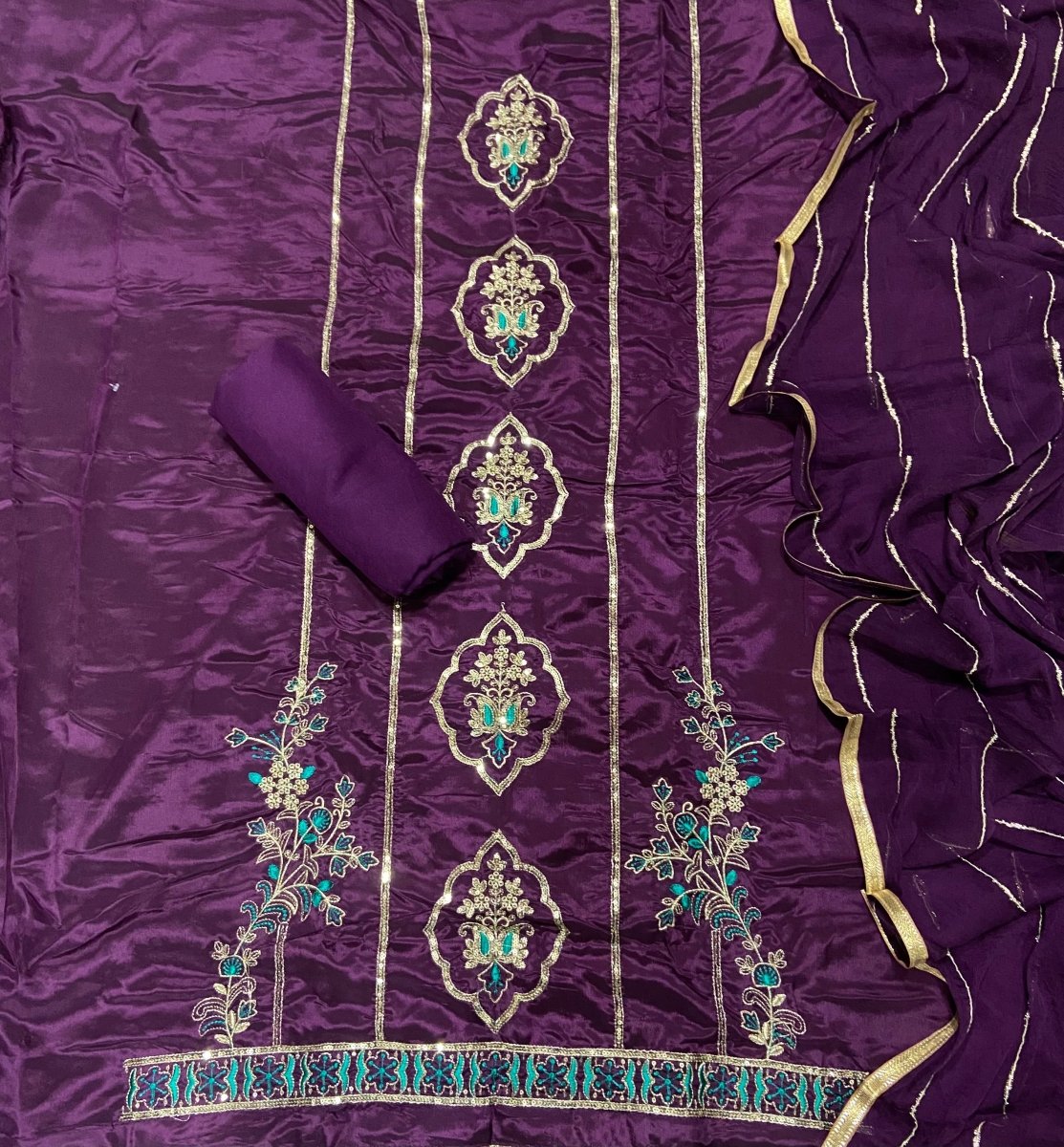 Fancy Glass Organza Suit Set with Heavy Zari Thread & Sequins Work - Yanchi