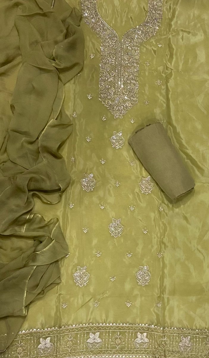 Fancy Glass Organza Suit Set with Heavy Zari Thread & Stone Work - Yanchi