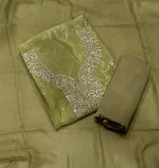 Fancy Glass Organza Suit Set with Heavy Zari Thread & Stone Work - Yanchi