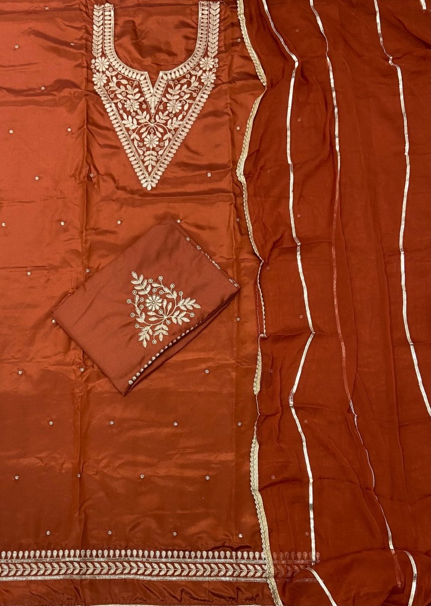 Fancy Glass Organza Suit Set with Heavy Zari Thread Work - Yanchi