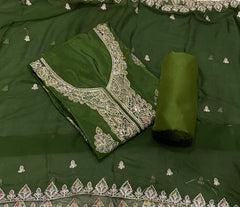 Fancy Glass Organza Suit Set with Stone & Zari Work - Yanchi