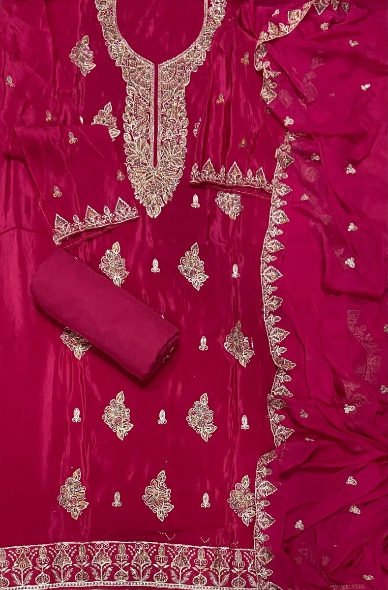 Fancy Glass Organza Suit Set with Stone & Zari Work - Yanchi