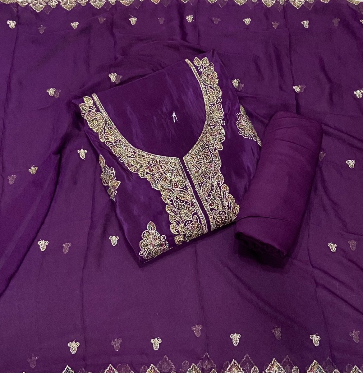 Fancy Glass Organza Suit Set with Stone & Zari Work - Yanchi