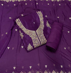 Fancy Glass Organza Suit Set with Stone & Zari Work - Yanchi