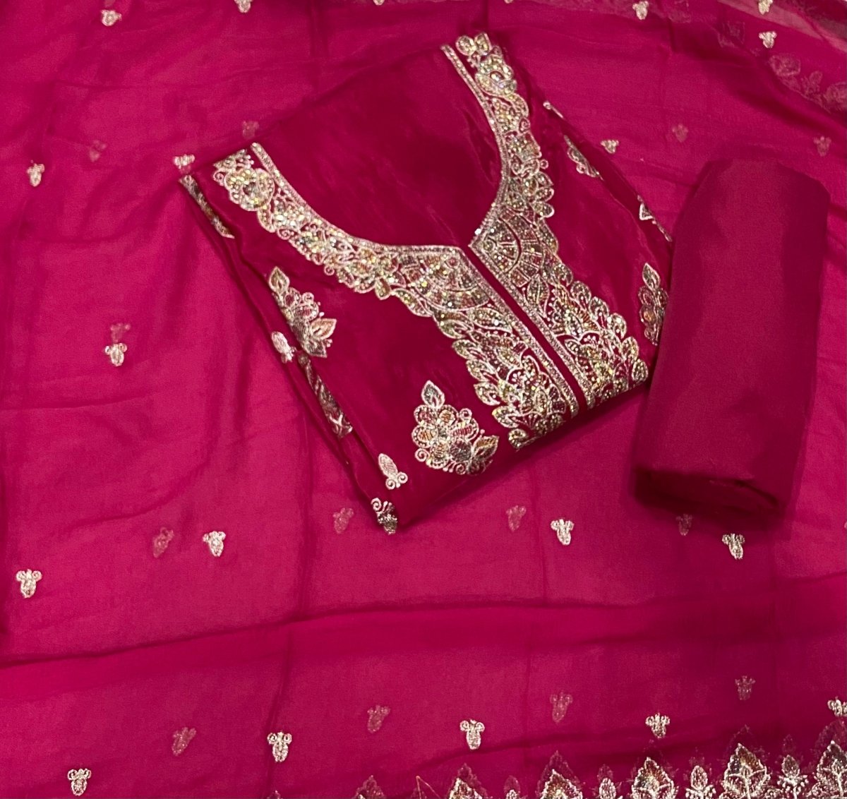 Fancy Glass Organza Suit Set with Stone & Zari Work - Yanchi