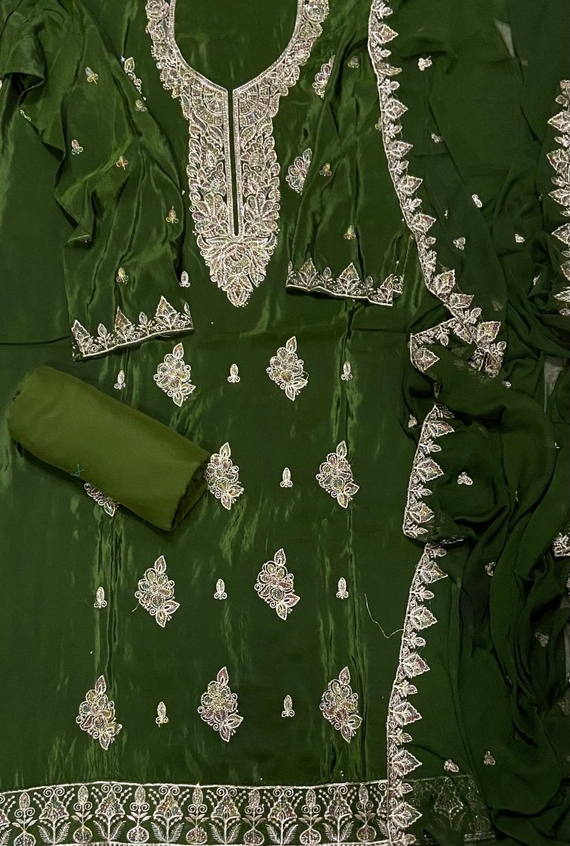 Fancy Glass Organza Suit Set with Stone & Zari Work - Yanchi