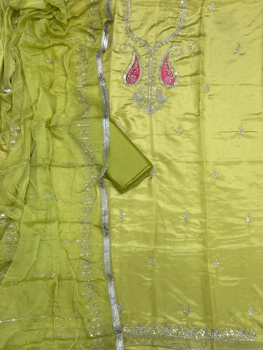 Fancy Glass Organza Suit Set with Thread Embroidery & Sequins Work - Yanchi