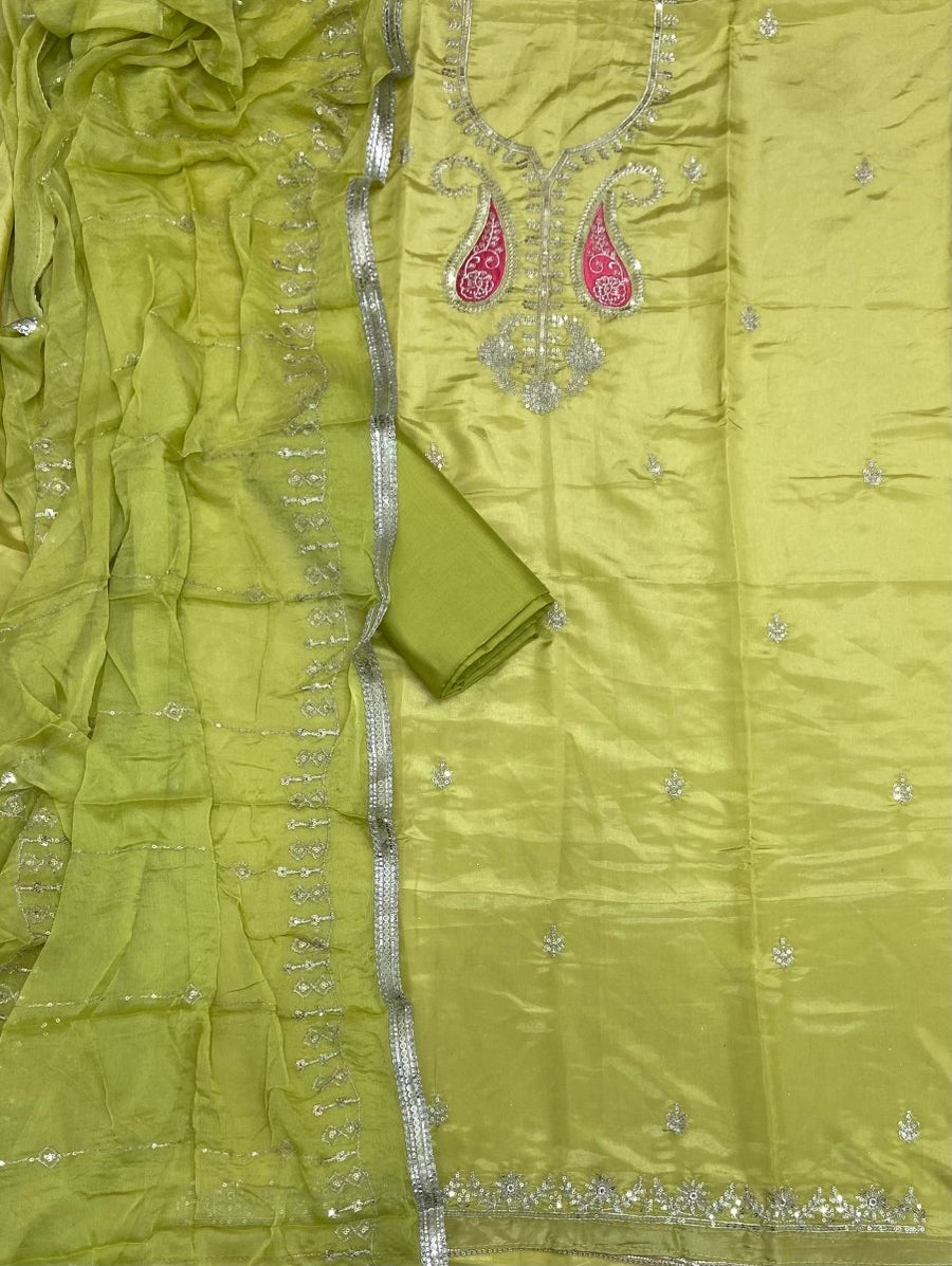 Fancy Glass Organza Suit Set with Thread Embroidery & Sequins Work - Yanchi