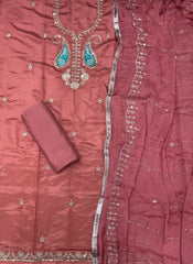 Fancy Glass Organza Suit Set with Thread Embroidery & Sequins Work - Yanchi