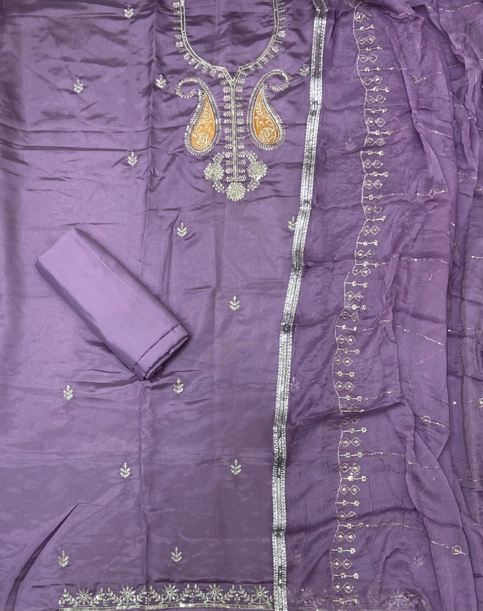 Fancy Glass Organza Suit Set with Thread Embroidery & Sequins Work - Yanchi