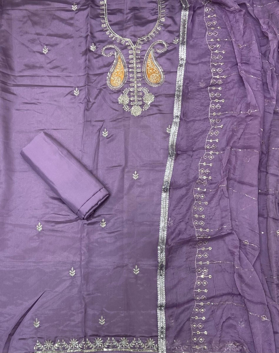 Fancy Glass Organza Suit Set with Thread Embroidery & Sequins Work - Yanchi