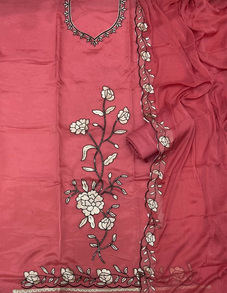 Fancy Glass Organza Suit Set with Thread Embroidery & Sequins Work - Yanchi